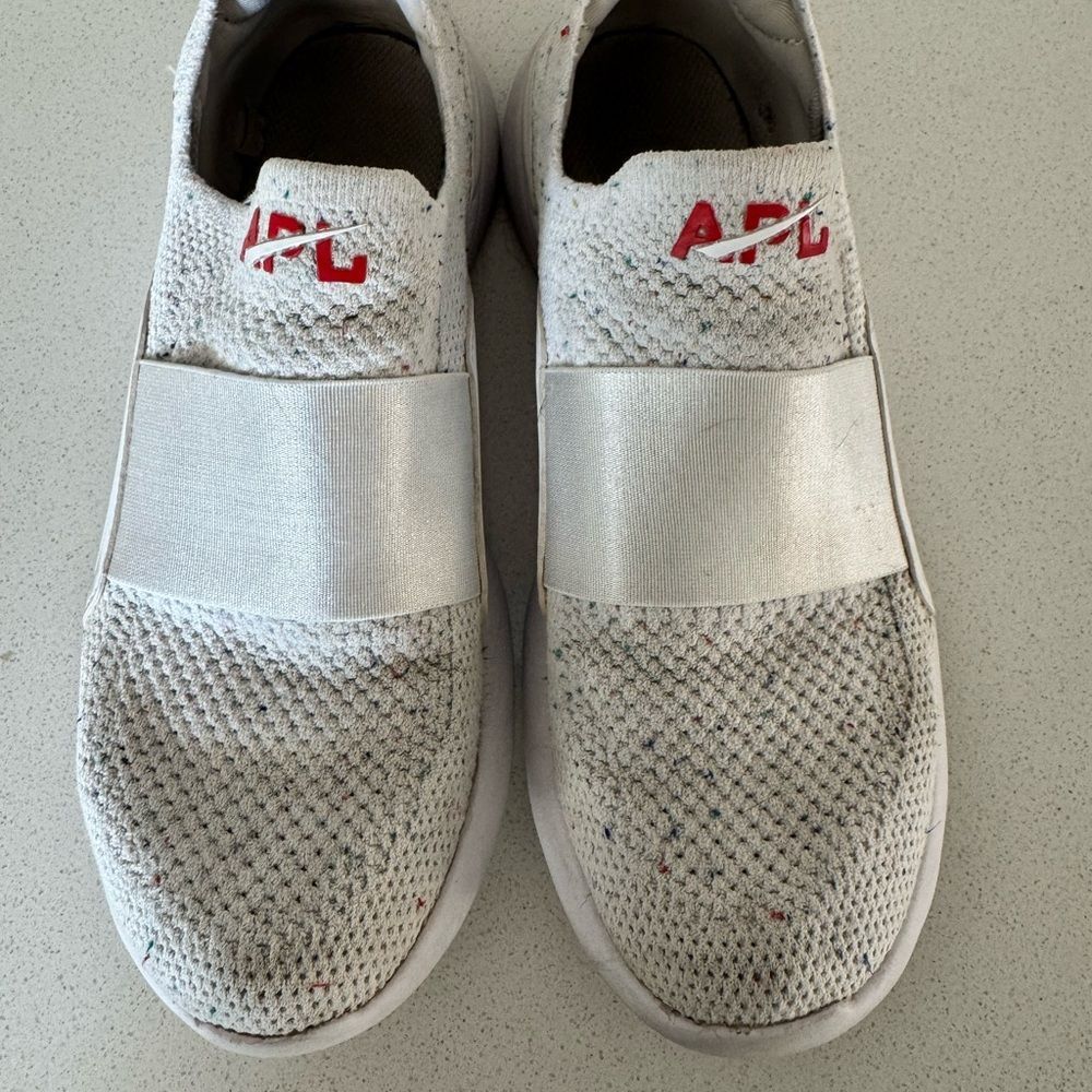 APL white/confetti slip on sneakers size 9